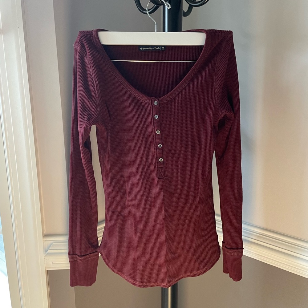Abercrombie & Fitch Women's Maroon Long Sleeve Henley